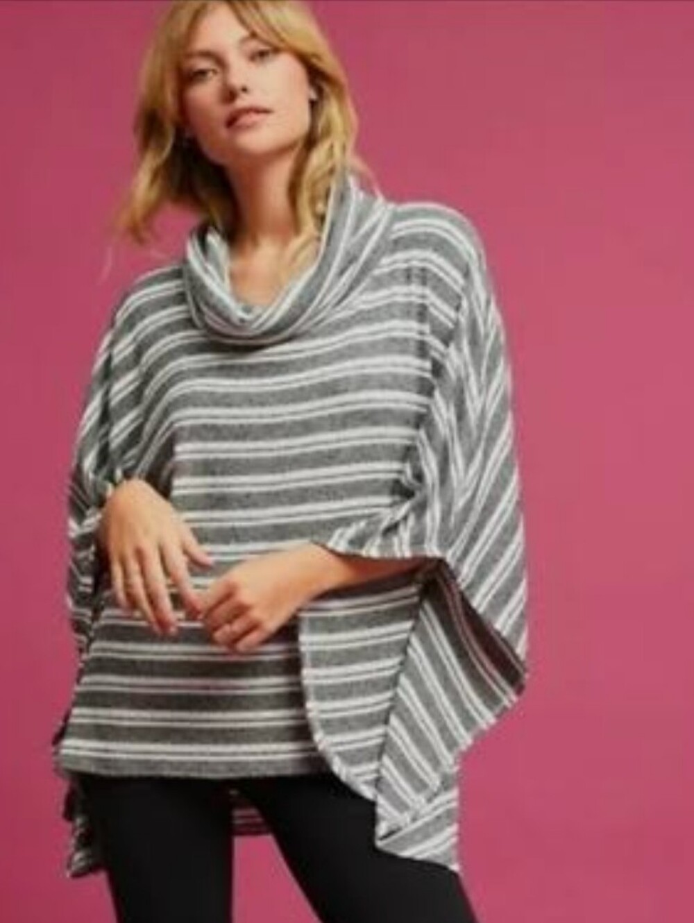 Andree by Unit White and Gray Striped Oversized Cowl Neck Size 2XL